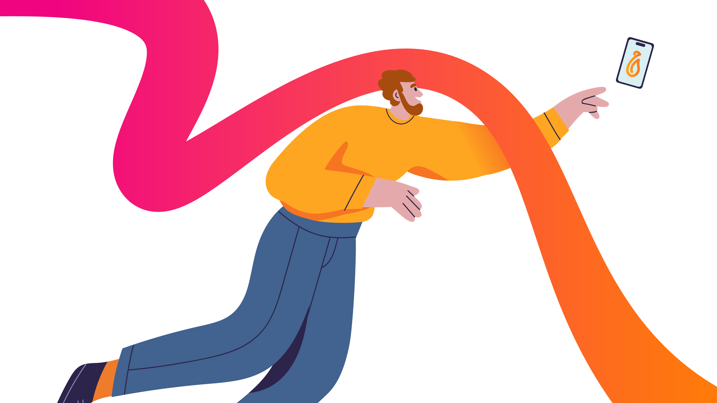 Illustration of a person running with colorful lines and a smartphone.